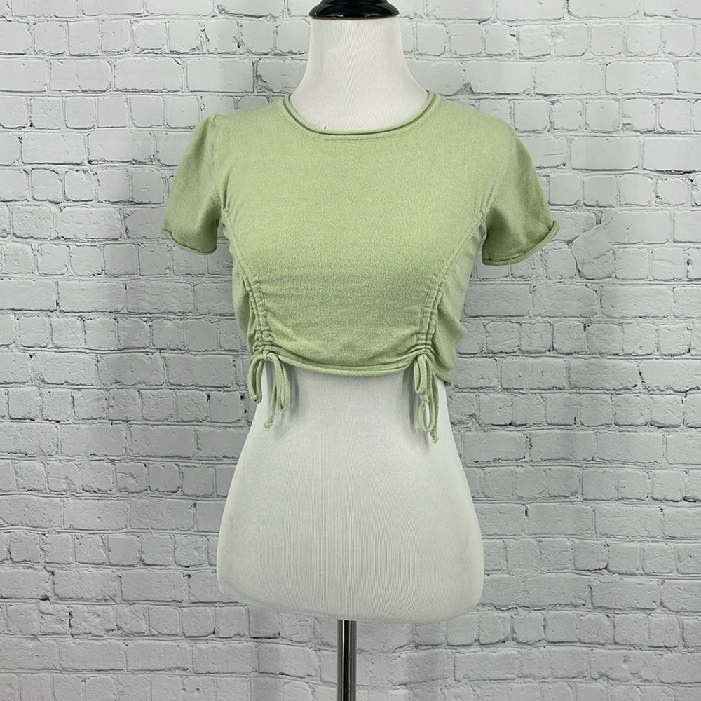 Green Princess Polly Cropped S/M Baby Tee Cinched Tie Sage Festival Rave
